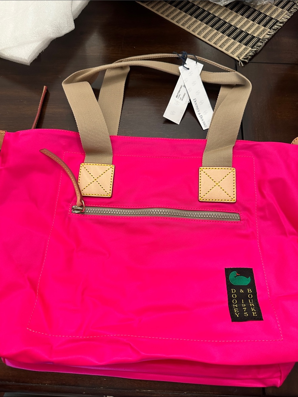Dooney & Bourke Hot Pink Tote with Tan Straps
